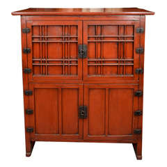 Red Painted Two Tier Elmwood Cabinet