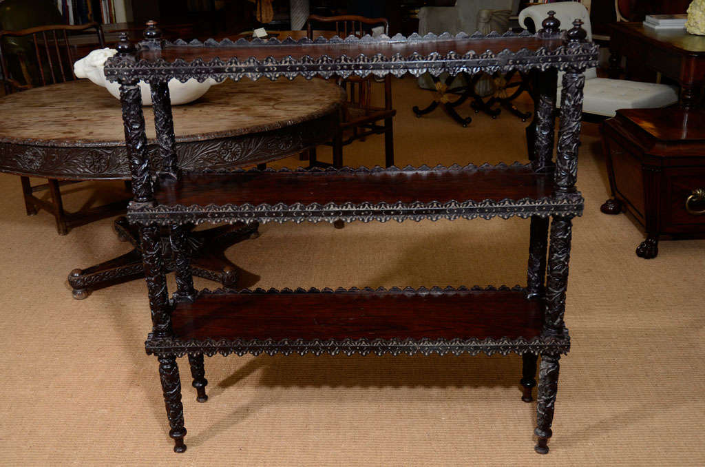 19th Century Anglo-Indian Carved Rosewood Etagere/Book Shelf 1