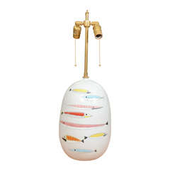 1960's Italian Painted Fish Motif Ceramic Lamp