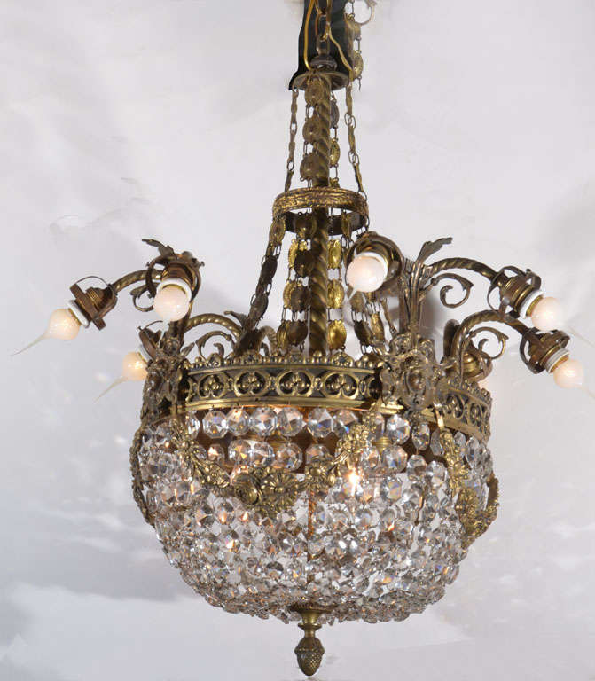Empire Style Brass and Crystal Chandelier