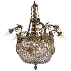Empire Style Brass and Crystal Chandelier