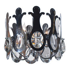 Mid Century Chrome and Crystal Chandelier