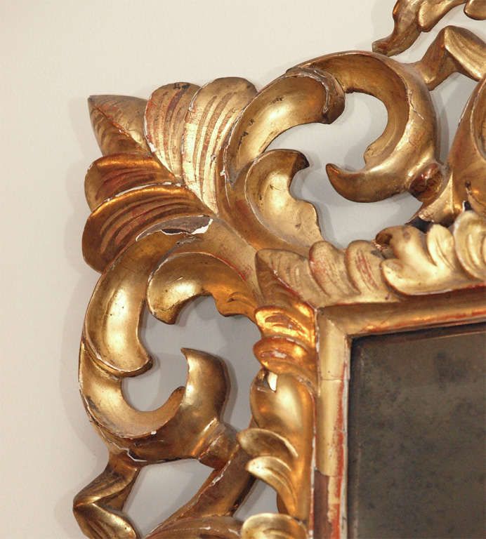 Carved Large Gilded and Pierced Cushion Mirror For Sale