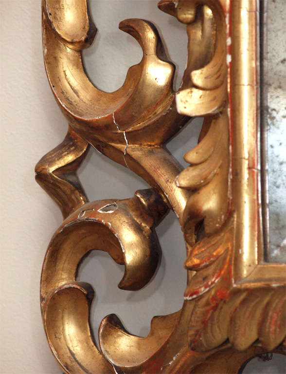 19th Century Large Gilded and Pierced Cushion Mirror For Sale