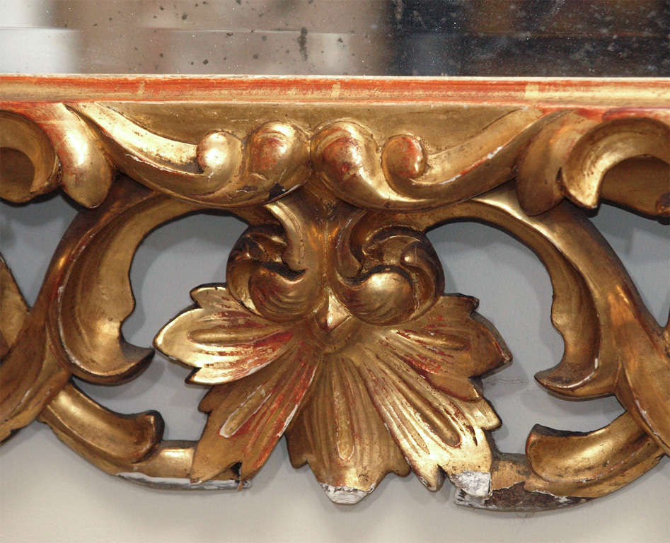 Giltwood Large Gilded and Pierced Cushion Mirror For Sale
