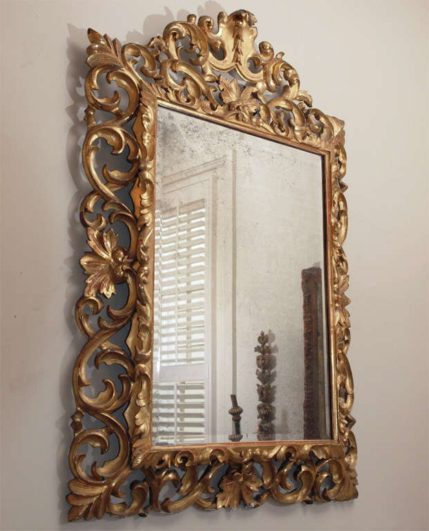Large Gilded and Pierced Cushion Mirror For Sale 2