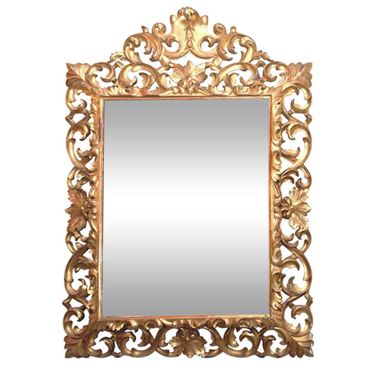 Large Gilded and Pierced Cushion Mirror For Sale