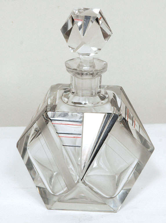 Fine cut crystal and decorated perfume bottle from Czechoslovakia circa 1920.