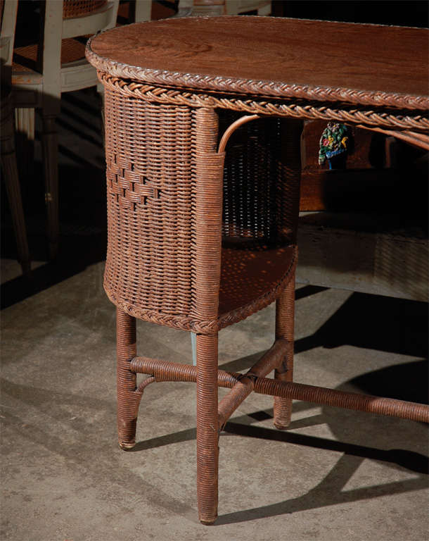 Wicker and Wood Library Table at 1stdibs