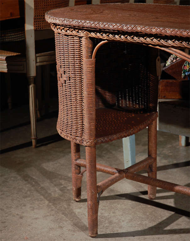 Wicker and Wood Library Table at 1stdibs
