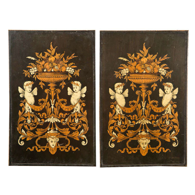 Pair Inlaid Panels For Sale