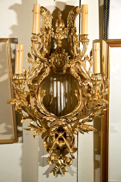 Pair Of Gilt Bronze Four-Light Sconces