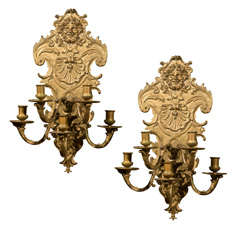 Dramatic Pair of Five-Light Bronze Sconces 7