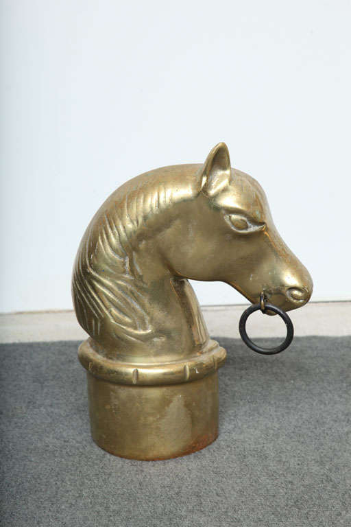 Pair of Vintage Brass Horse Head Andirons In Excellent Condition In New York, NY