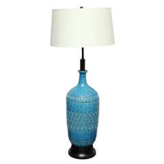 Italian Blue Ceramic Table Lamp by Raymor