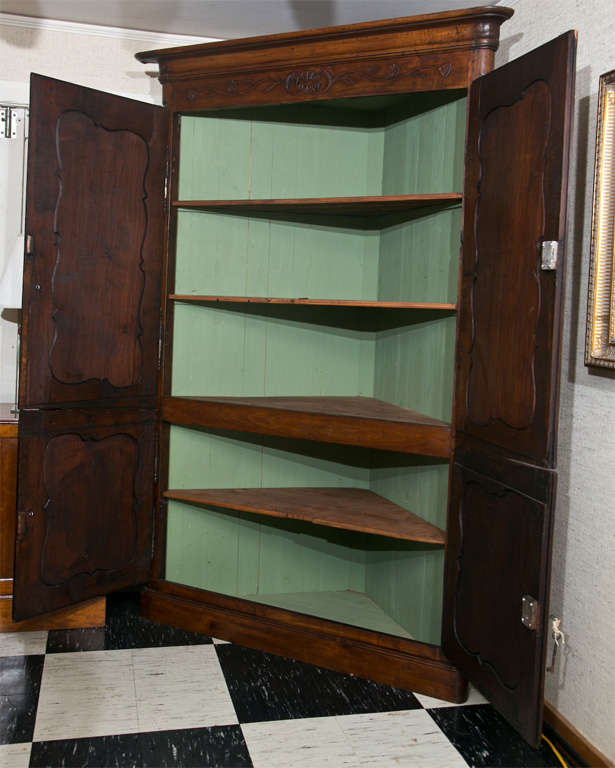 20th Century French Cherry Corner Cupboard For Sale