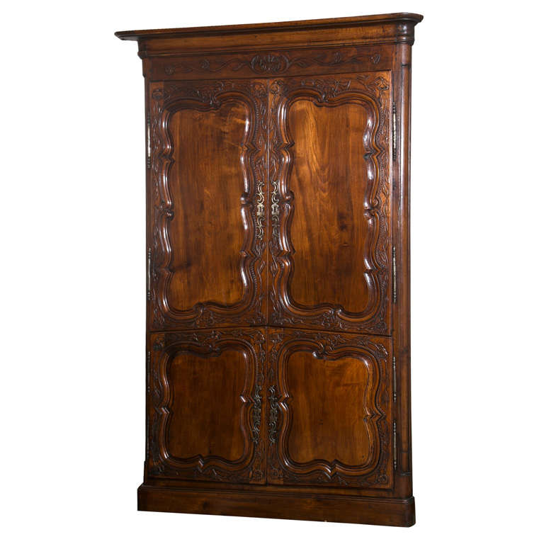 French Cherry Corner Cupboard For Sale