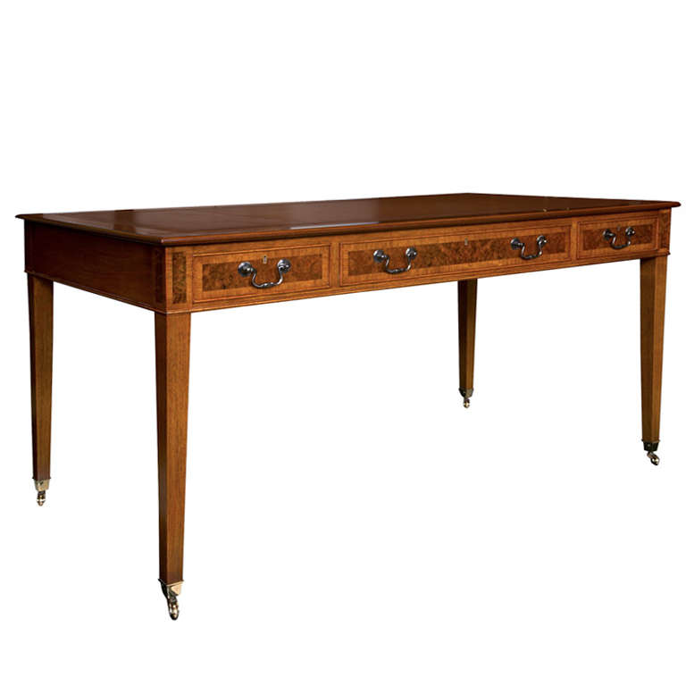 English Walnut Burl TwoDrawer Writing Table For Sale at 1stDibs