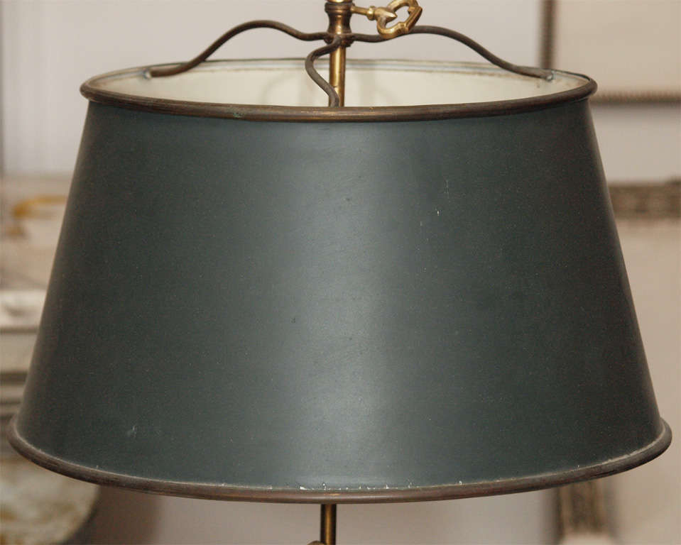Mid-20th Century Early 20th C French Bronze Empire Style Lamp With Eagle & Painted Tole Shade