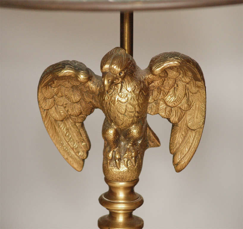 Early 20th C French Bronze Empire Style Lamp With Eagle & Painted Tole Shade 1