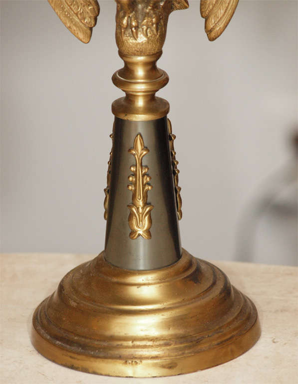 Early 20th C French Bronze Empire Style Lamp With Eagle & Painted Tole Shade 2