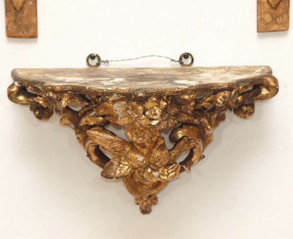 Very attractive 19thc Rococo Style French carved giltwood bracket with bird and floral motifs