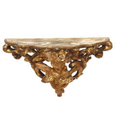 19th C Rococo Style French Carved Giltwood Bracket With Birds and Flowers Motifs