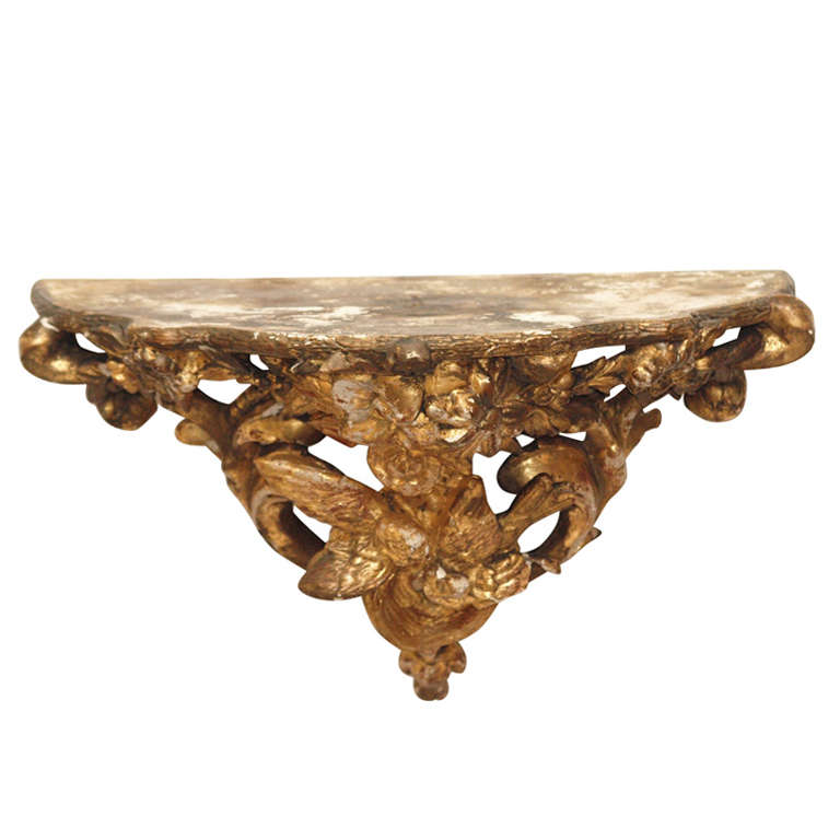 19th C Rococo Style French Carved Giltwood Bracket With Birds and Flowers Motifs For Sale