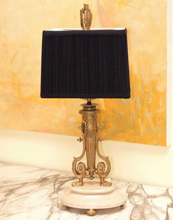 Pair of 19th Century French Empire Style Bronze Lamps On A Marble Base