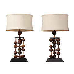 Antique Pair Folk Art Table Lamps