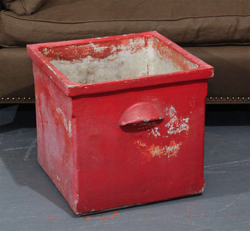Square red planter from France. Great color and patina.