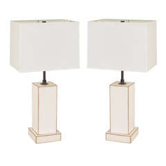 A Pair of Bourke White Stepped Crackled Table Lamps.
