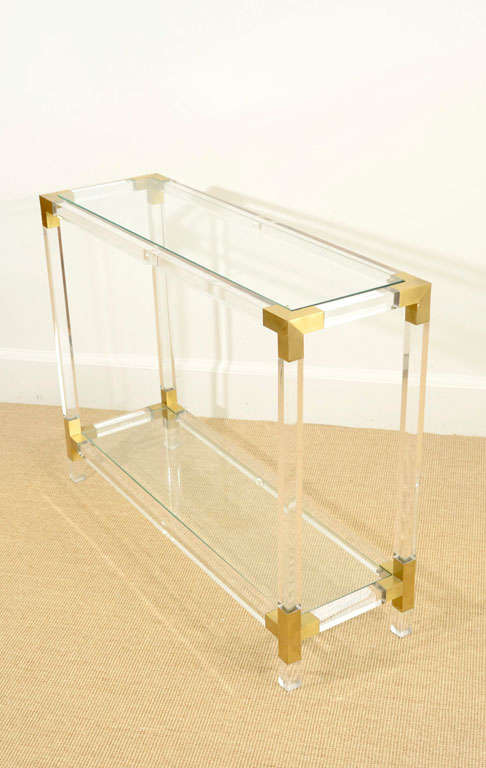 A Lucite, Glass and Brass French Console 1