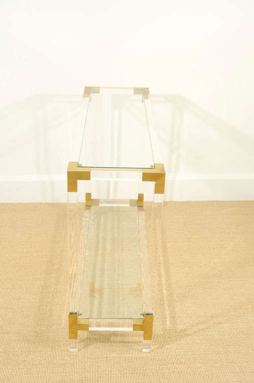 A Lucite, Glass and Brass French Console 2