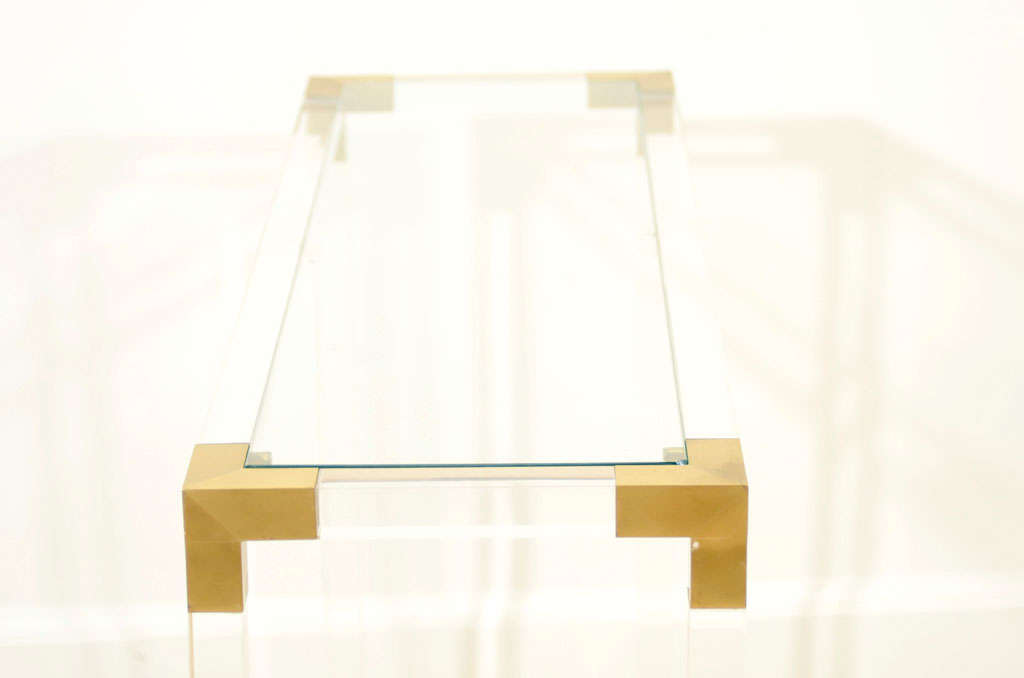 A Lucite, Glass and Brass French Console 3