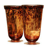 Pair of tortoiseshell design glass vases
