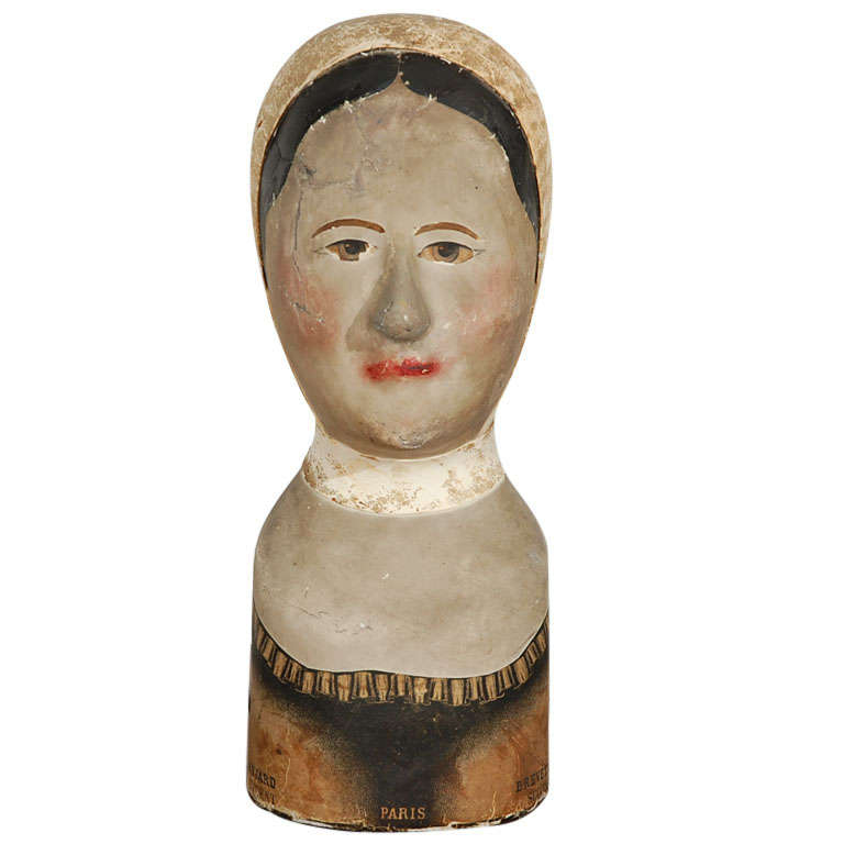 RARE 19THC FRENCH MILLINERS HEAD SIGNED PARIS 
DATED 1860