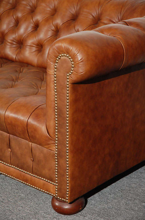 American 1960'S LEATHER CHESTERFIELD SOFA IN DISTRESSED LEATHER