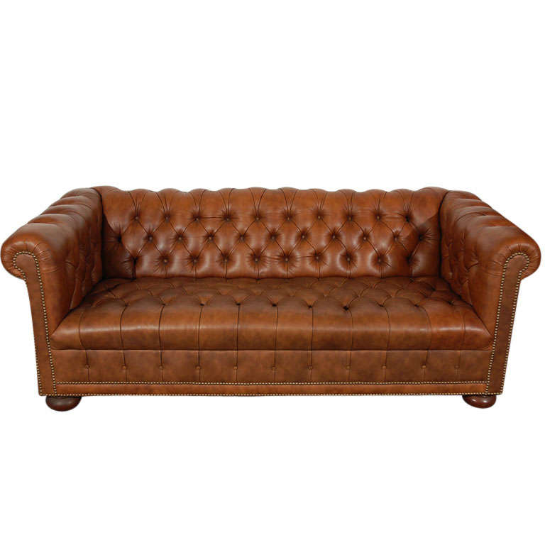 1960'S LEATHER CHESTERFIELD SOFA IN DISTRESSED LEATHER