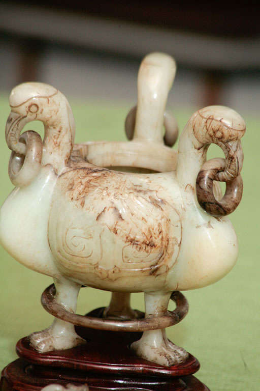 Turn of  Century Carved Mutton Fat Jade Covered Urn 1