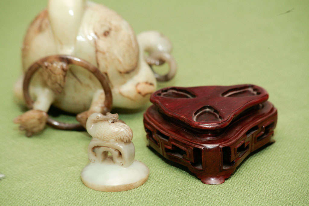 Turn of  Century Carved Mutton Fat Jade Covered Urn 3