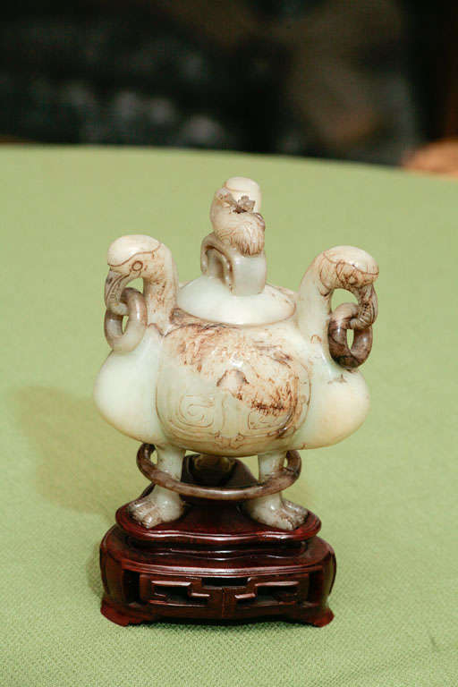 Turn of  Century Carved Mutton Fat Jade Covered Urn 5