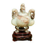 Turn of  Century Carved Mutton Fat Jade Covered Urn
