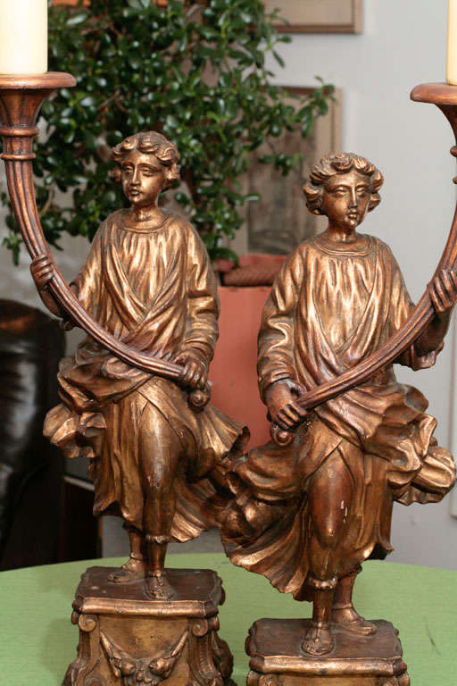 Italian Baroque Figural Pricket Candlesticks In Good Condition For Sale In Hudson, NY