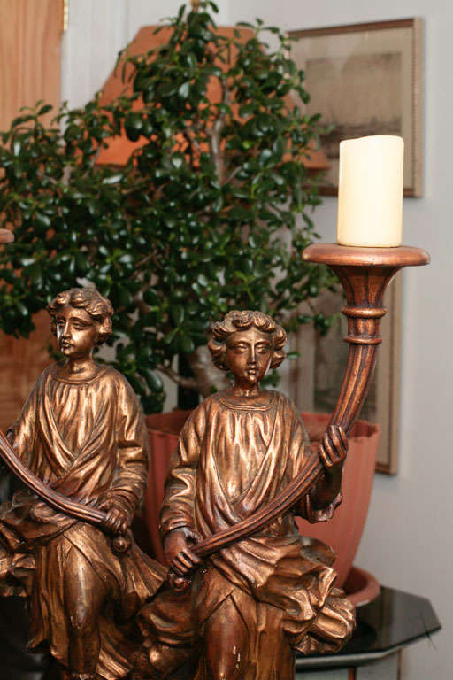 19th Century Italian Baroque Figural Pricket Candlesticks For Sale