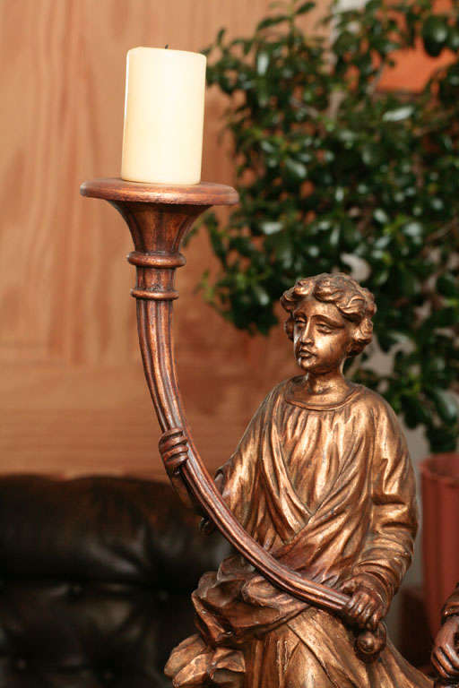 Wood Italian Baroque Figural Pricket Candlesticks For Sale