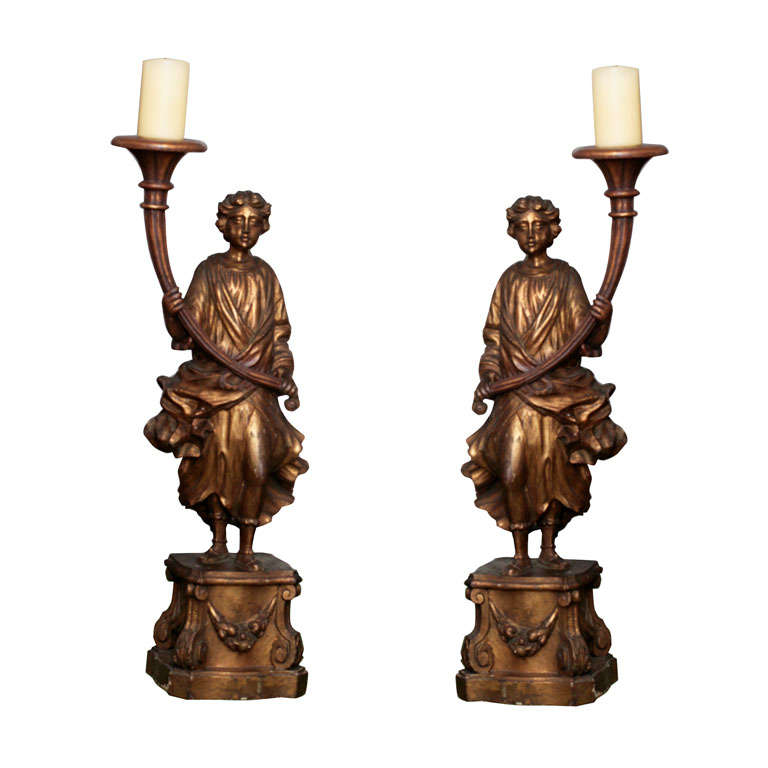 Italian Baroque Figural Pricket Candlesticks