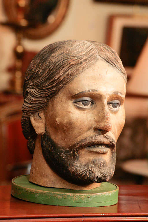 Unknown Carved wood and painted head of Saint.