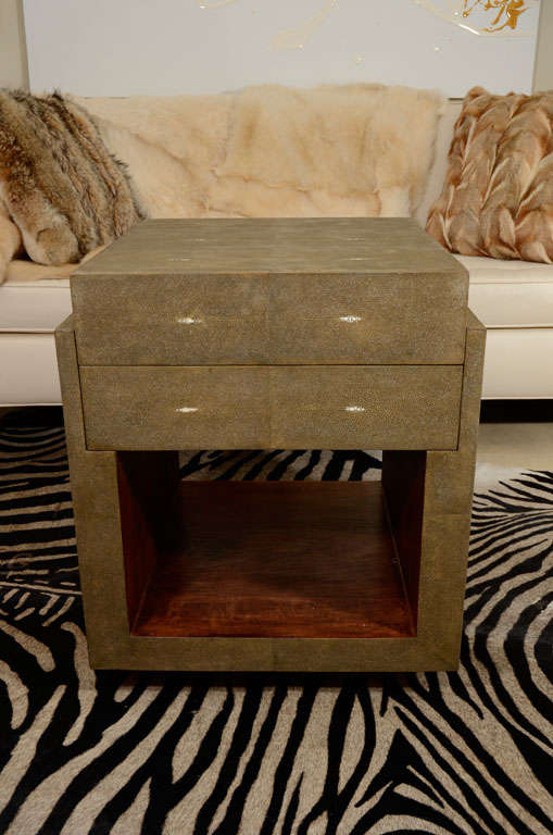 Shagreen Side Tables, Nightstands, Khaki Color, Two Drawers, Contemporary Design For Sale 3