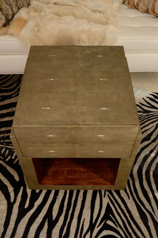 Shagreen Side Tables, Nightstands, Khaki Color, Two Drawers, Contemporary Design In New Condition For Sale In New York, NY